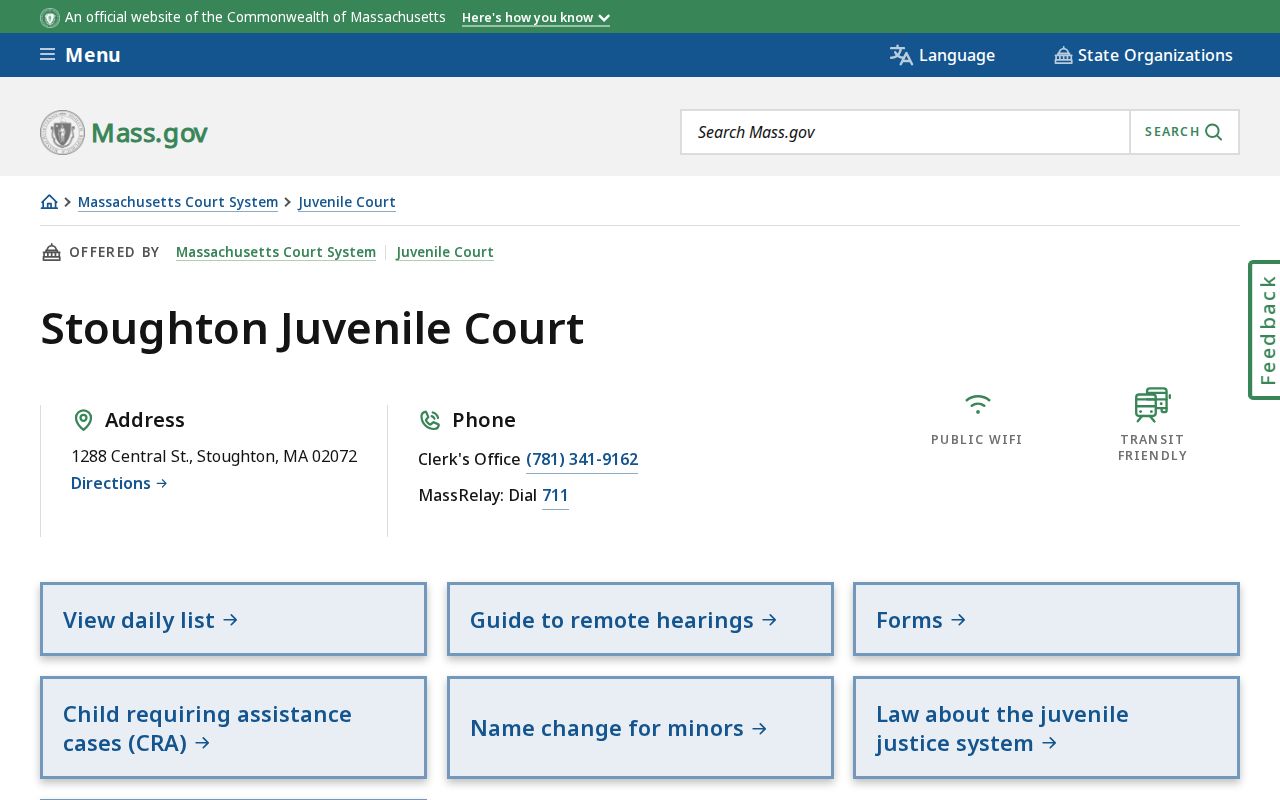 Norfolk County municipal warrant routing to Stoughton Juvenile Court