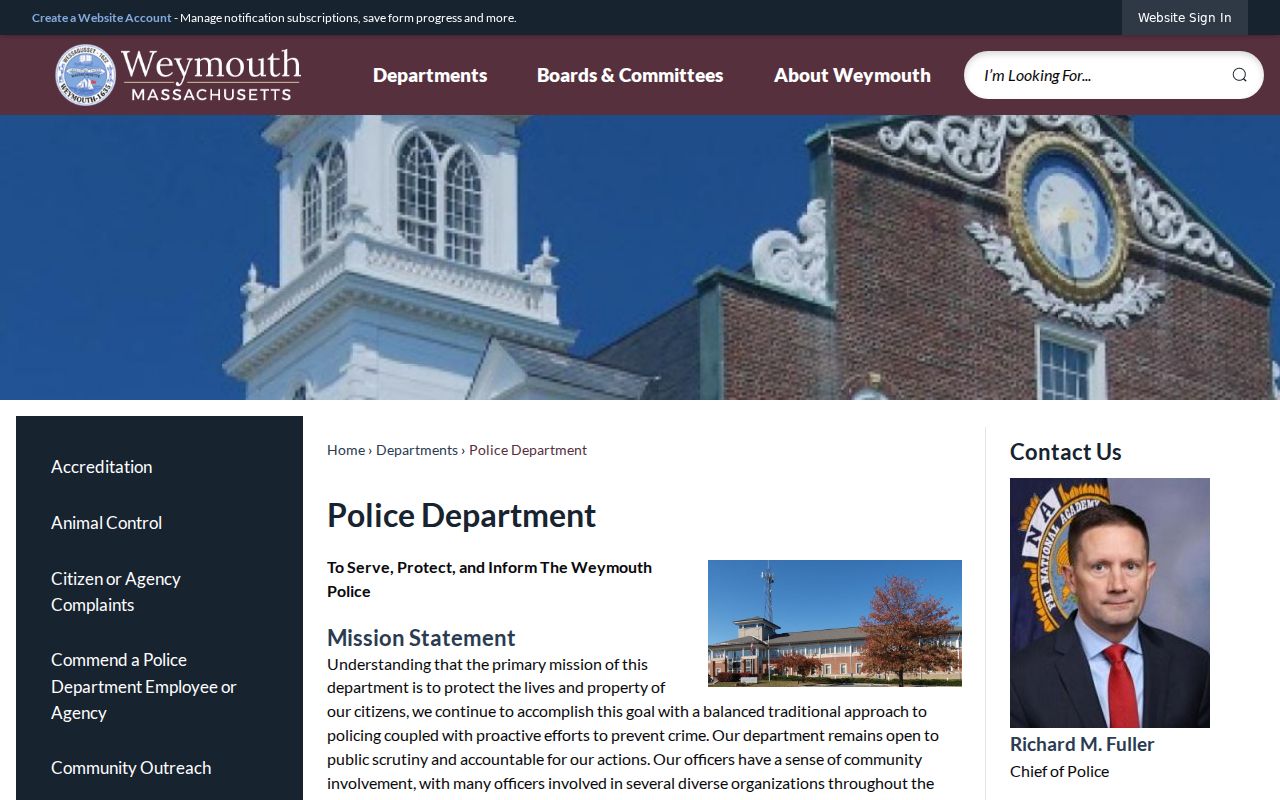 Weymouth Police Department page for Weymouth warrant search questions