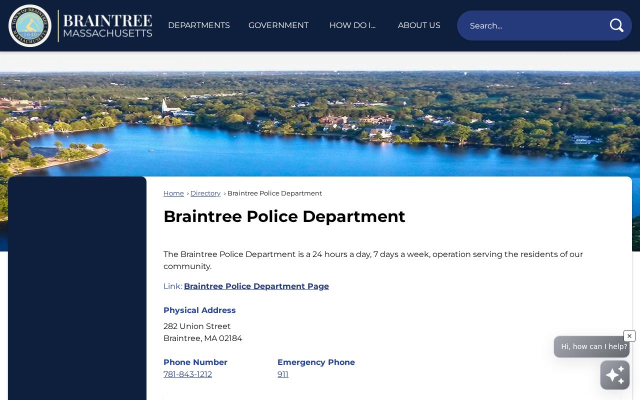 Braintree Police directory page for Braintree warrant records questions