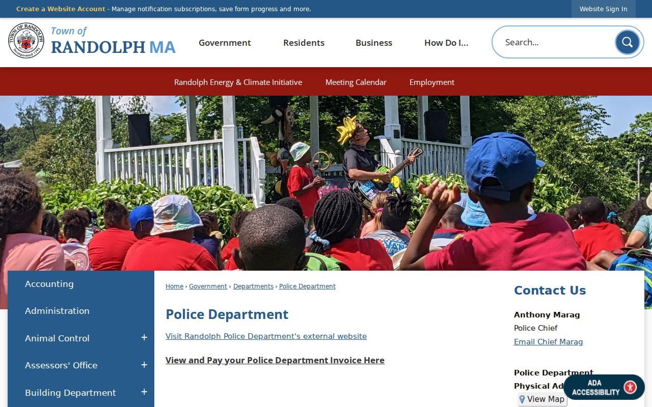 Randolph Police Department page for Randolph warrant records questions