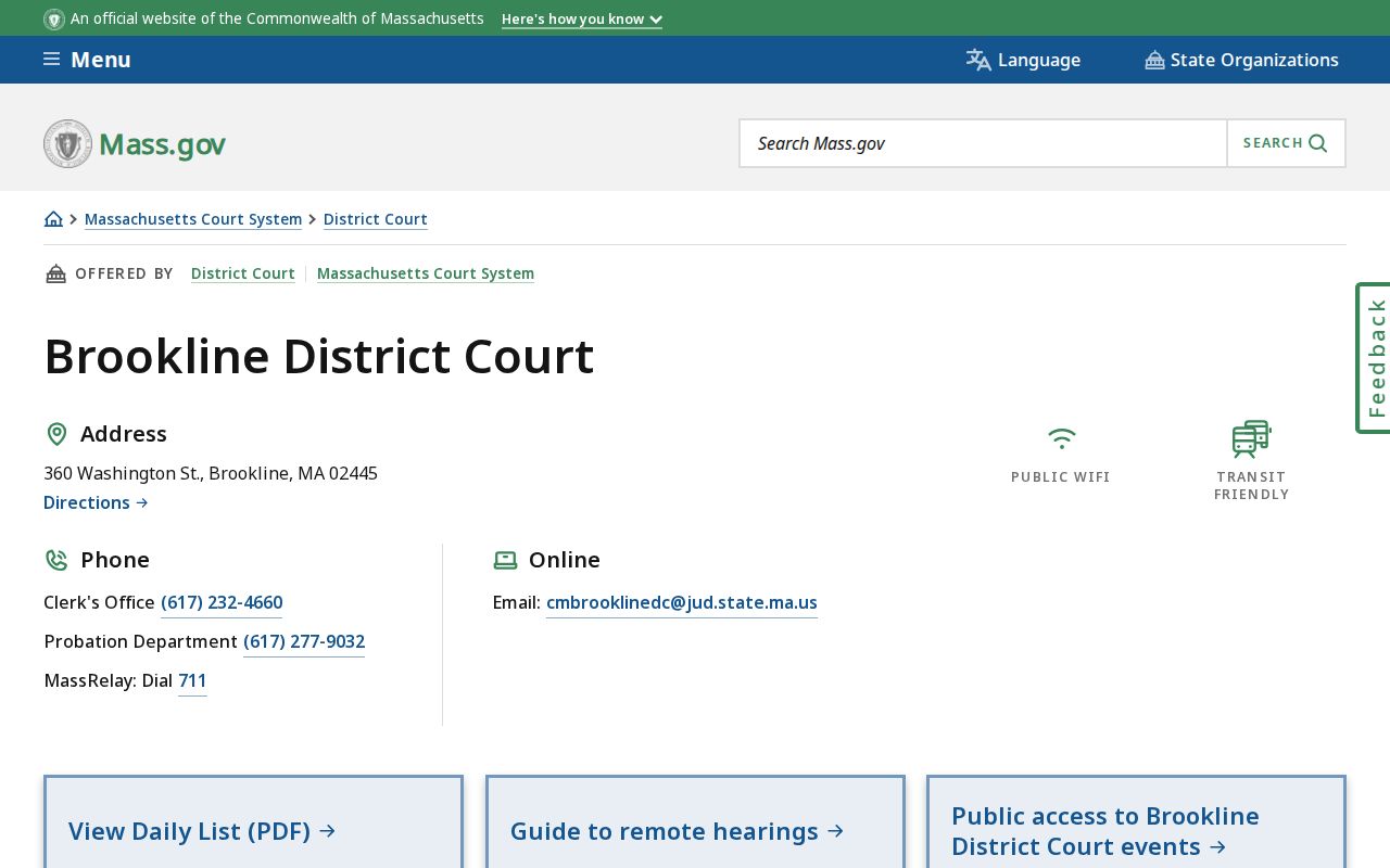 Brookline District Court page for Brookline warrant search questions